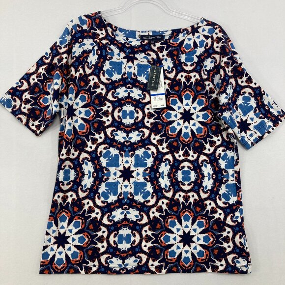 New Jones New York size XL Abstract Pattern Short Sleeve Stretch Knit Casual Top - Picture 1 of 8
